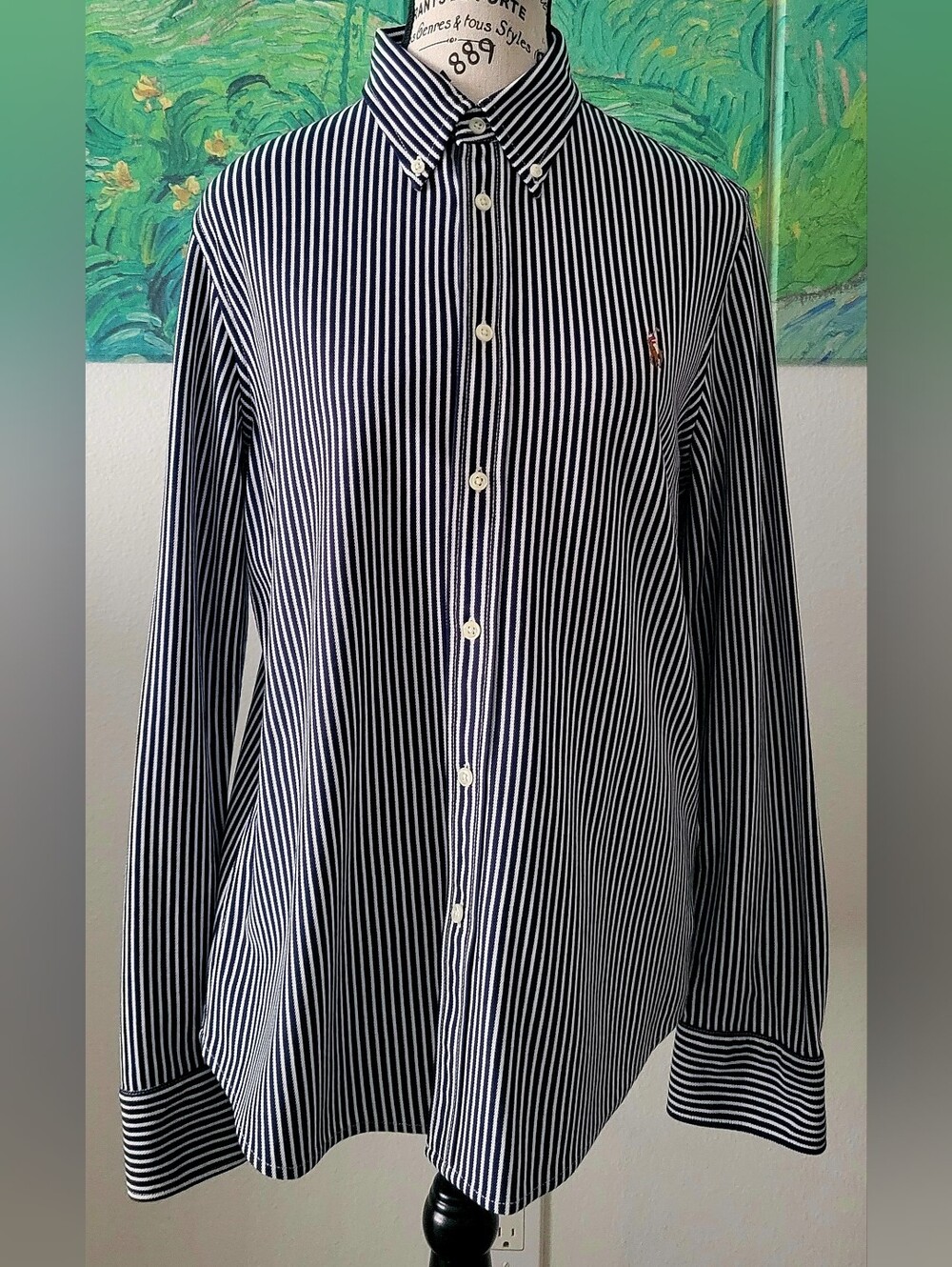 Ralph Lauren Navy and White Striped Button-Down Shirt